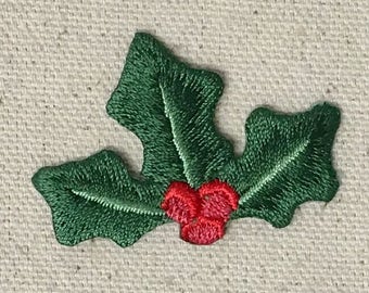 Christmas - Holly - Red Berries - Iron on Applique - Embroidered Patch - 697271-A