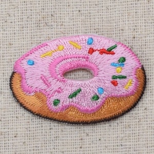Pink Frosted Donut - Sprinkles - Iron on Applique - Embroidered Patch - 796433A