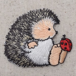 Hedgehog with Ladybug - Embroidered Patch - Iron on Applique - 154377A