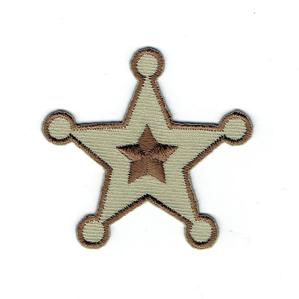 Sheriff Star - Five-Point - Brown - Western - Iron on Applique - Embroidered Patch - 696937-A