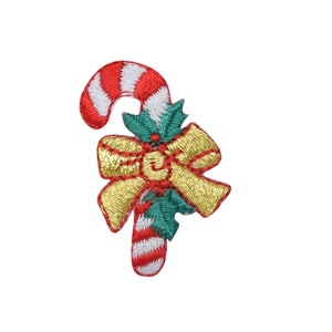 Christmas Candy cane - Gold Bow - Holly - Iron on Applique - Embroidered Patch