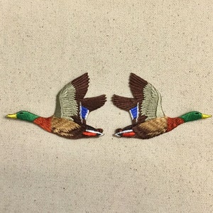 Mallard Drake Duck Flying Left or Right Iron on Applique Embroidered Patch image 1