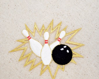 Large Bowling Bag//Ball//Pins PASTEL Iron on Applique//Embroidered Patch 240303A