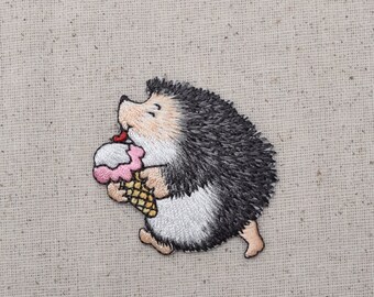 Baby Hedgehog Purple Green Floral Flowers Iron On Embroidery Patch MTCoffinz Choose Size
