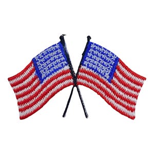 Crossed American Flags, USA, Embroidered, Iron on Patch