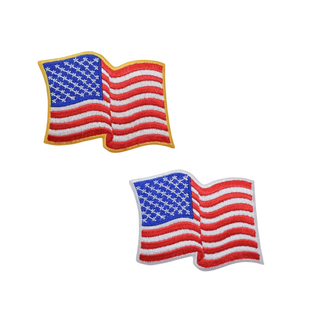 American Flag Yellow Border/stars on Right Iron on Applique Embroidered  Patch 620813-BR 