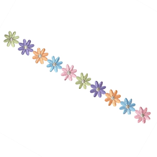 10 Daisy Chain, Pastel Flowers Strip, Embroidered, Iron on Patch