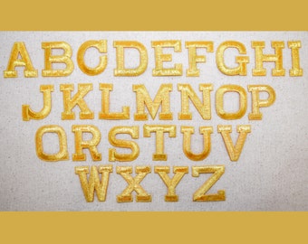 Alphabet Letter - METALLIC GOLD - Block Style - 2&quot; - 2 INCH - Iron on Applique - Embroidered Patch - Choose Letter