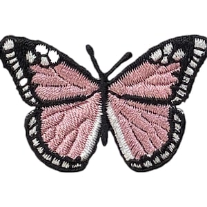 Small Butterfly - Pink/Black - Iron on Applique - Embroidered Patch