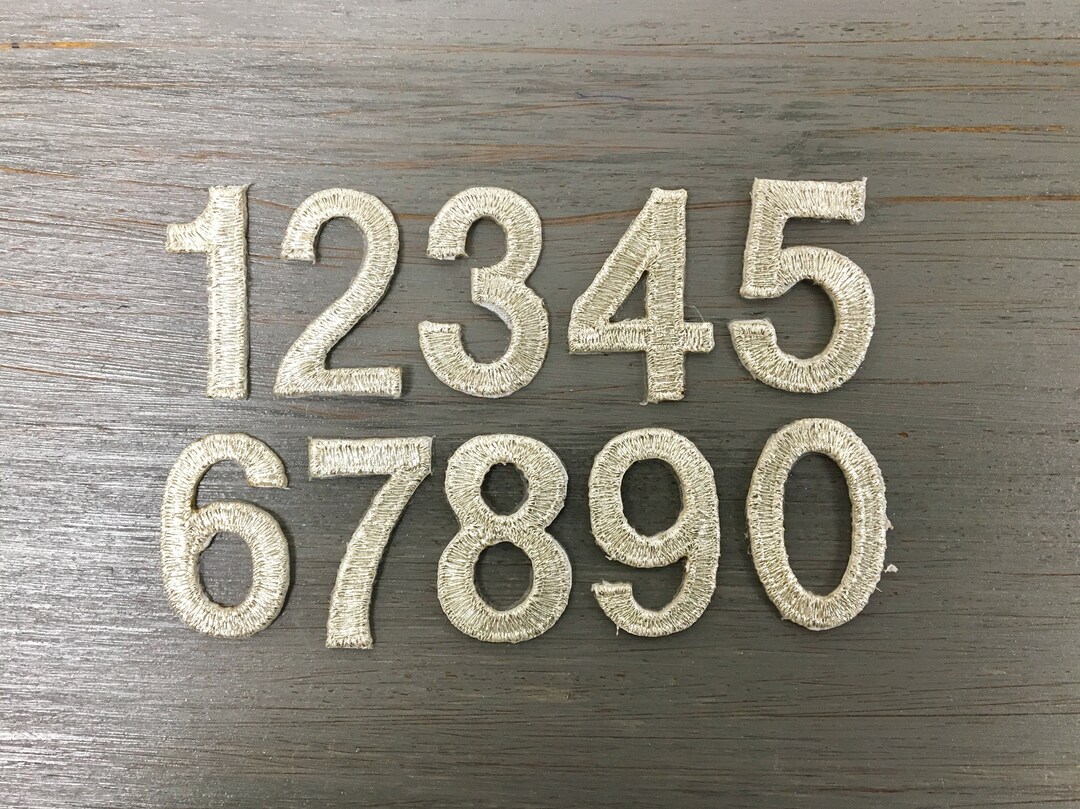 1" - Block Style Number - Metallic Silver - Embroidered Iron on Patch ...