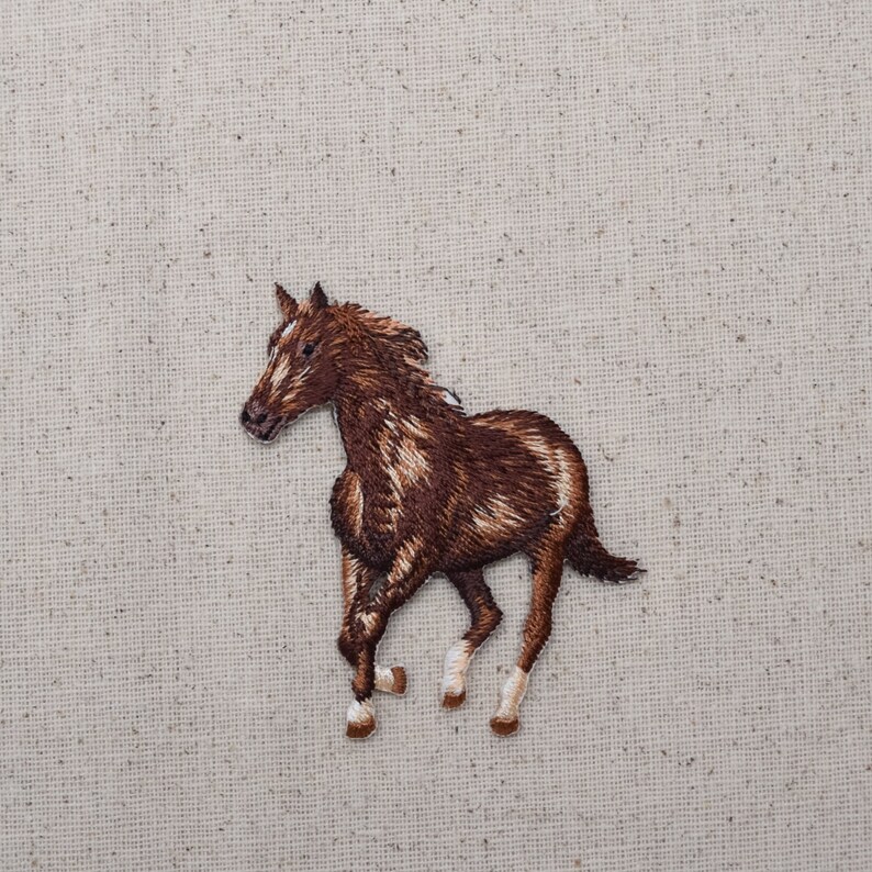 Horse Running Left Brown Embroidered Patch Iron On | Etsy