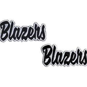 May include: Two black embroidered patches with white outlines that say "Blazers" in a stylized font.