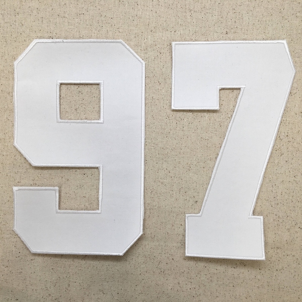 6" Number for Uniform or Jersey - Athletic/Collegiate Style, Iron on Patch, Twill Center, Embroidered Outline