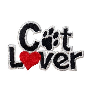 Cat Lover, Red Heart, Black Paw Print, Pets, Embroidered, Iron-on Patch