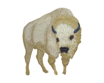 Weißer Büffel, Amerikanischer Bison, gestickt, Aufnäher zum Aufbügeln