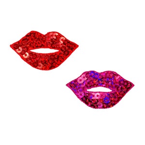 Sequin Lips, Red or Hot Pink, Iron on Patch