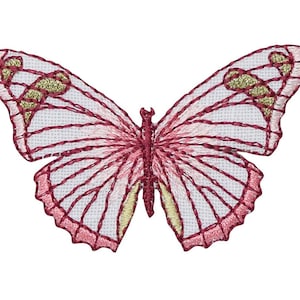 Pink and Burgundy Butterfly - Embroidered Iron on Patch