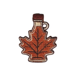 Maple Syrup Bottle Embroidered Patch, Autumn Leaf Iron On Applique, New England Fall Hat Accessory