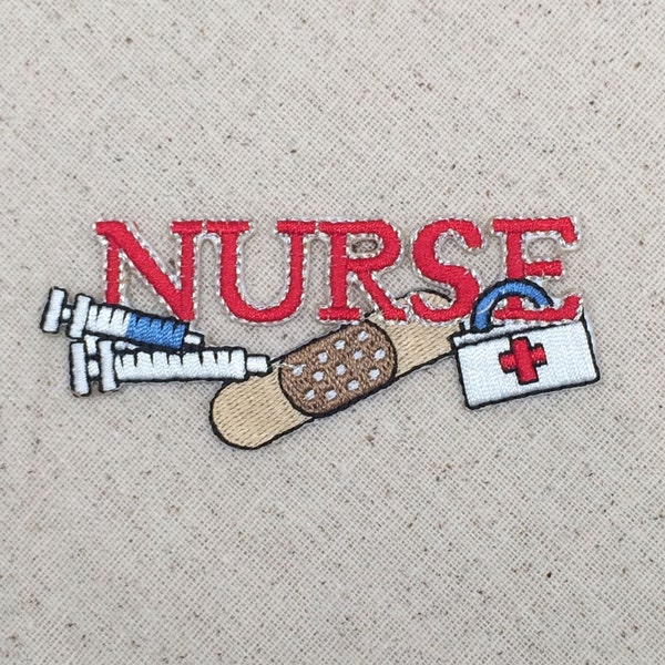 Red Nurse - Needle, Band-aid, First Aid Kit - Iron On Applique - Embroidered Patch - WA014