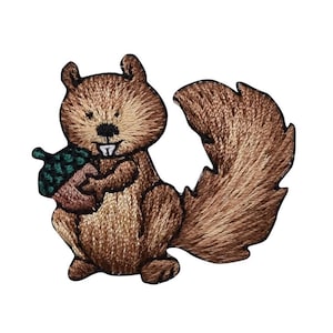 Squirrel with Acorn Nut, Embroidered, Iron on Patch