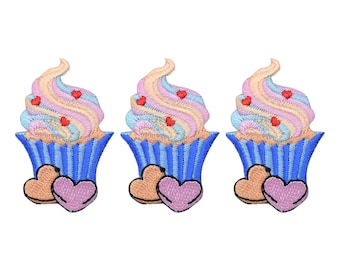 Cupcake, Sweet Hearts, Embroidered, Iron on Patch