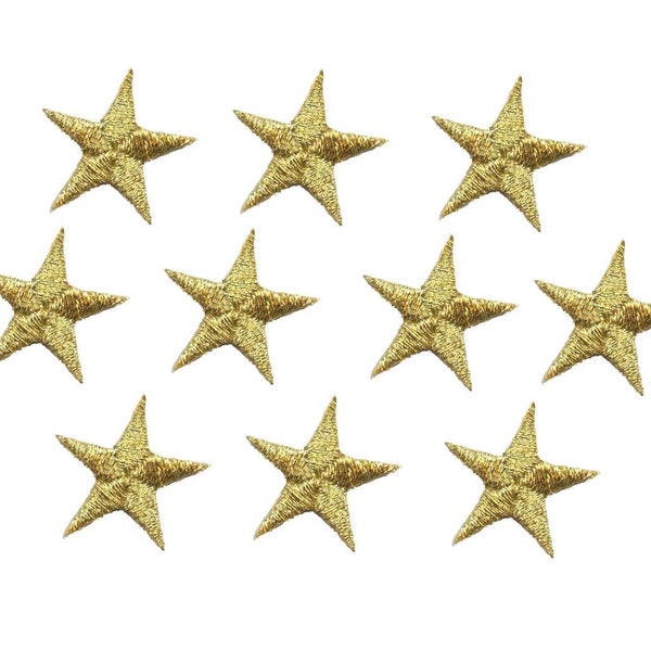 Metallic Gold Stars - 7/8" - Pack of 10 Pieces - Iron on Applique -150032-12