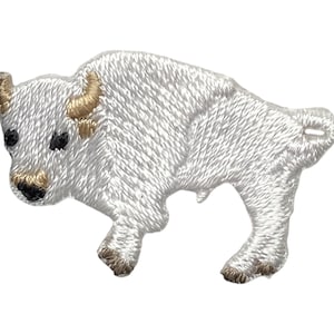 Small 1.25&quot; White Buffalo, American Bison, Embroidered, Iron on Patch