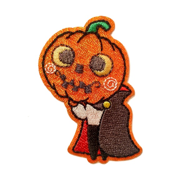 Headless Phantom, Halloween Pumpkin Head, Embroidered, Iron on Patch
