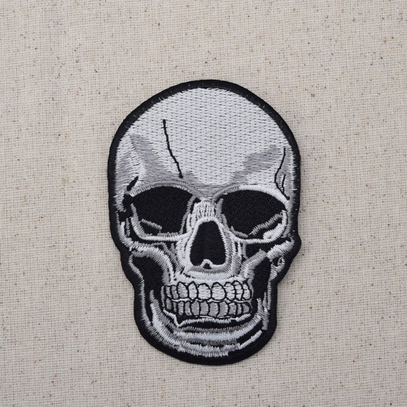 Human Skull Black/Gray Iron on Applique Embroidered Patch Halloween LARGE or SMALL image 1