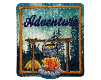 Outdoors Adventure - Camping Badge - Forest/Nature/Wilderness - Iron on Applique - Embroidered Patch