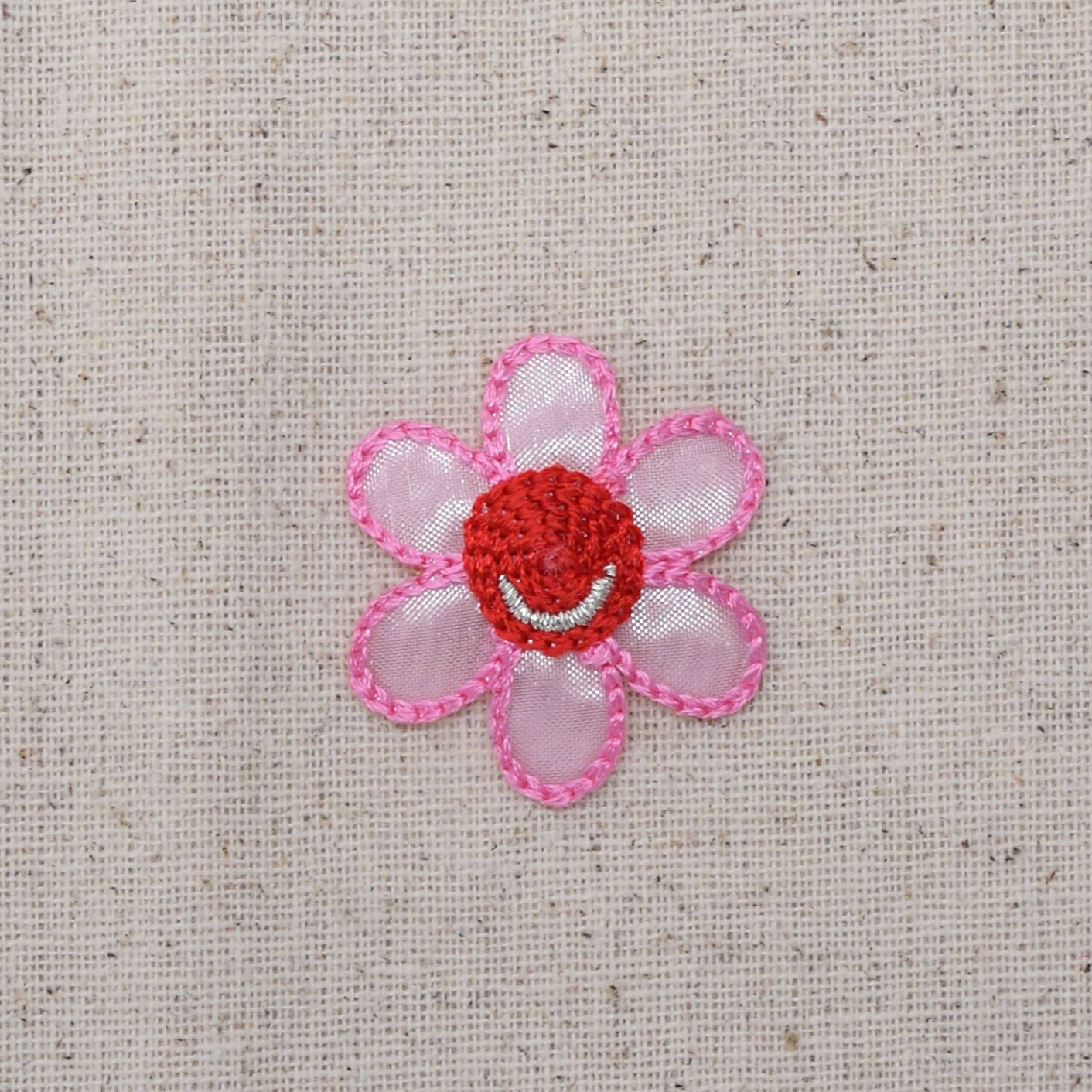 Daisy - Pink and Red - Flower - Iron on Applique