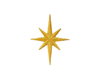 Yellow Gold Nativity Star, Star of Bethlehem, 2 sizes, Embroidered, Iron on Patch