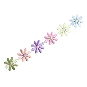 6 prästkragar, pastellblommig remsa, broderad, stryk-på-lapp