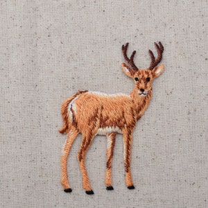 Natural Buck Deer- White Tail - Standing - Full Body - Embroidered Patch - Iron on Applique - 155471A