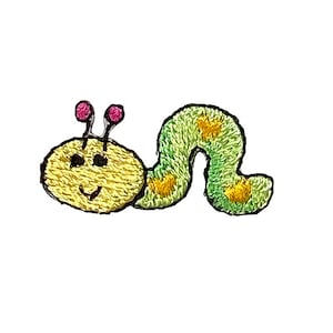 Green Inch Worm, Children's Design, Smiling Inchworm, Caterpillar, Iron on Patch, Embroidered, DIY crafts