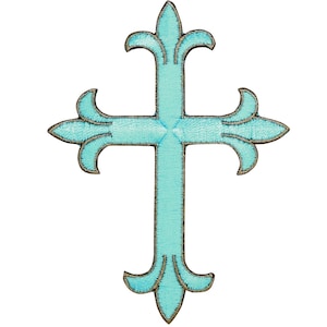 Cross - Turquoise Blue with Brown Outline - 4&quot; - Iron on Patch