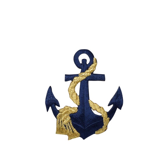 Navy/gold Nautical Anchor With Rope Iron on Patch 