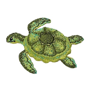May include: An embroidered green sea turtle patch with a light green shell and dark green accents.