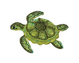 Sea Turtle - Tropical - Green - Marine Reptile - Iron on Applique - Embroidered Patch - 697003-A