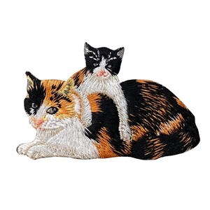 Calico, Mother Cat and Kitten, Pets, Animals, Embroidered, Iron on Patch