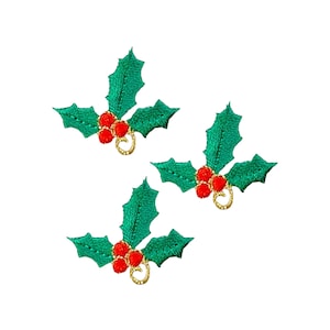 Christmas Holly with Berries, Embroidered, Iron on Patch