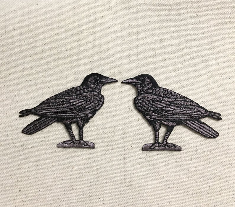 Raven, Black Crow, Birds, Facing Left or Right, Iron on Patch image 2