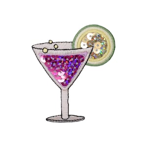 Pink Sequin Margarita Cocktail, Tropical Drink, Embroidered, Iron on Patch