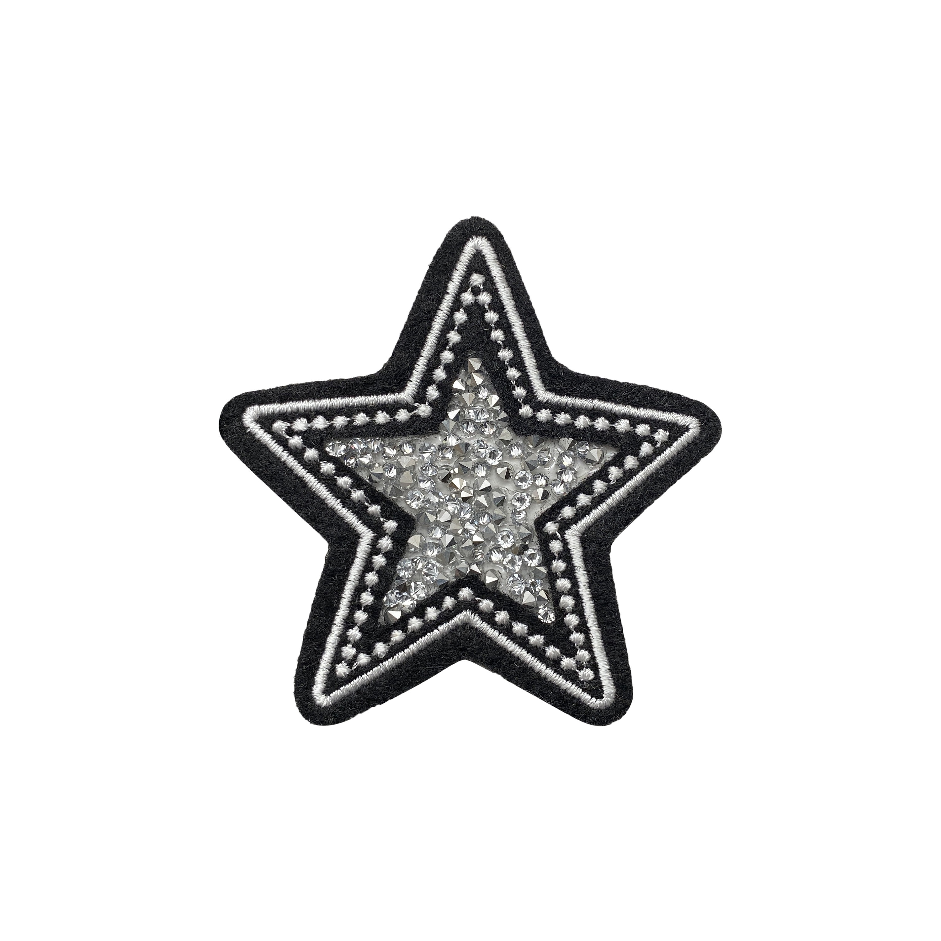 FABRIC GLITTER 35mm STAR OUTLINE IRON-ON HOTFIX DIY CRAFT TSHIRT TRANSFER  PATCH