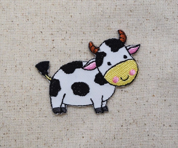Black White COW Embroidery Iron-on Patch