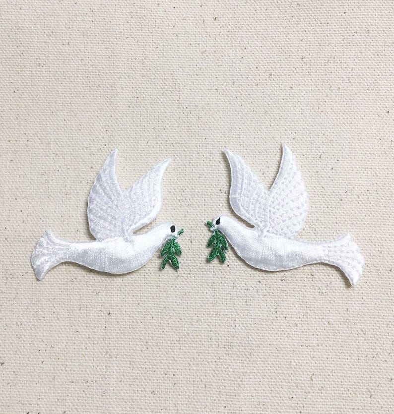 White Peace Dove Olive Branch Facing LEFT or RIGHT Iron on Applique Embroidered Patch 693823 image 1