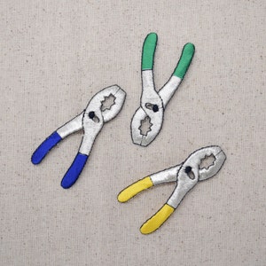 Pliers - Constructions Tools - Yellow Blue or Green - Iron on Applique - Embroidered Patch - COLOR CHOICE