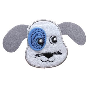 Puppy Dog with Blue Eye Patch - Gray Ears - Embroidered Pets, Iron on Patch