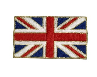Union Jack Flag - British - Gold Outline - Iron on Applique - Embroidered Patch - 621216-A