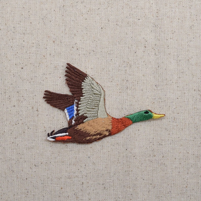 Mallard Drake Duck Flying Left or Right Iron on Applique Embroidered Patch image 3